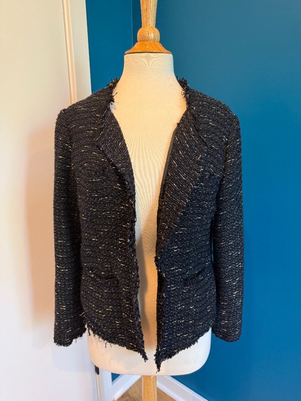 Anine Bing Tweed Raw Hem blazer size M